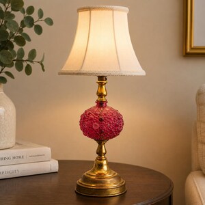 Vintage Ruby Red Hobnail Table Lamp