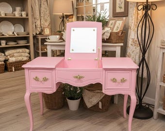 Vintage French Provincial Hand Painted Pink Vanity