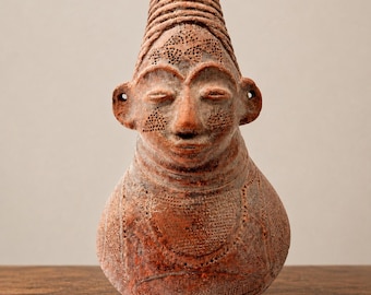 Mangbetu African Terracotta Vessel with Ancestor Face