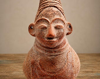 Mangbetu African Terracotta Vessel with Ancestor Face