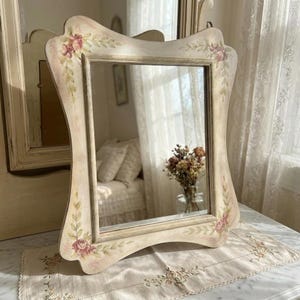 Vintage Floral Painted Wood Frame Mirror