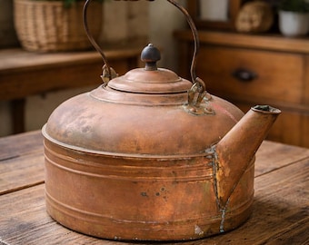 Antique Large 1930s Revere Ware Copper Pot Kettle w Wooden Handle
