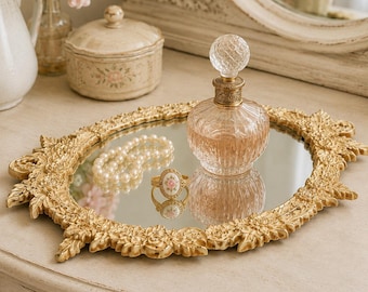Vintage Distressed Floral Mirrored Vanity Tray