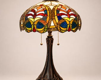 Vintage Art Nouveau Style Stained Glass Table Lamp