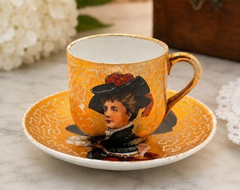 Antique Porcelain Demitasse Cup and Saucer Set