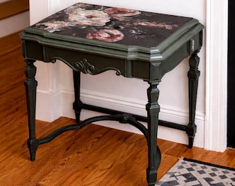 Refinished Upcycled Painted & Floral Wooden Accent Table