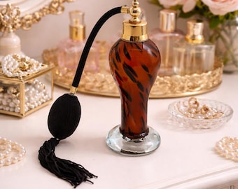 Vintage Tortoiseshell Glass Perfume Atomizer with Bulb