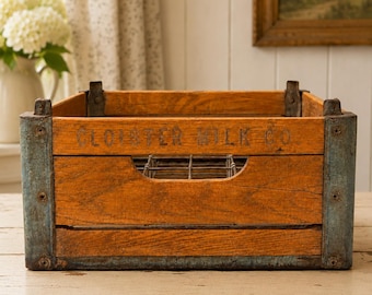 Vintage Cloister Milk Co. Wooden and Metal Milk Crate