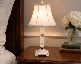 Vintage Ceramic Bedside Lamp with Floral Design