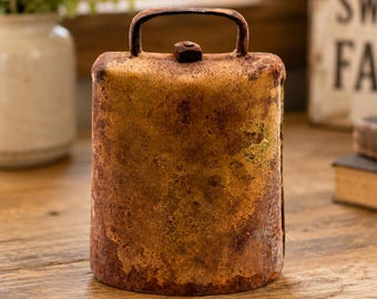 Antique Primitive Rustic Metal Cowbell with Handle