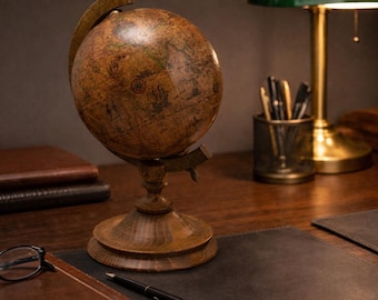 Vintage Replica Terrestrial World Globe with Wooden Stand