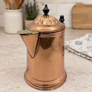 Antique Rome Metal Ware Copper Coffee Pot with Wooden Handle