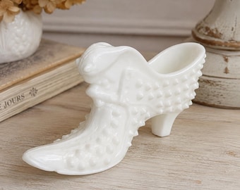 Vintage Milk Glass Hobnail Cat Head Slipper Shoe