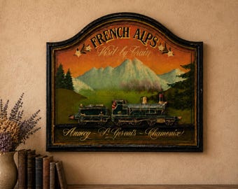 Vintage French Alps "Visit by Train" 3D Relief Wall Art with Train