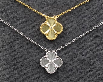 925 Silver Plated With 18K Gold Clover Necklace,15mm All-Gold Laser Clover Pendant