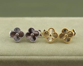 925 Silver Plated With 18K Gold Clover Earrings,15mm All-gold Laser Clover