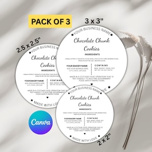 Editable Cottage Food Label Template, Home Bakery Ingredient Sticker (3 Sizes) Canva DIY