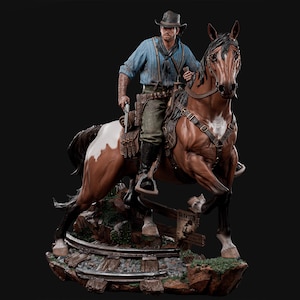 Arthur Morgan - RDR 2 | Gunslinger Cowboy Horse Diorama STL Statue & Bust | 3D Print Model