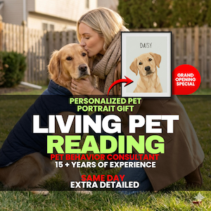 Psychic Pet Reading by Professional Animal Communicator and Free Custom Pet Portrait Gift