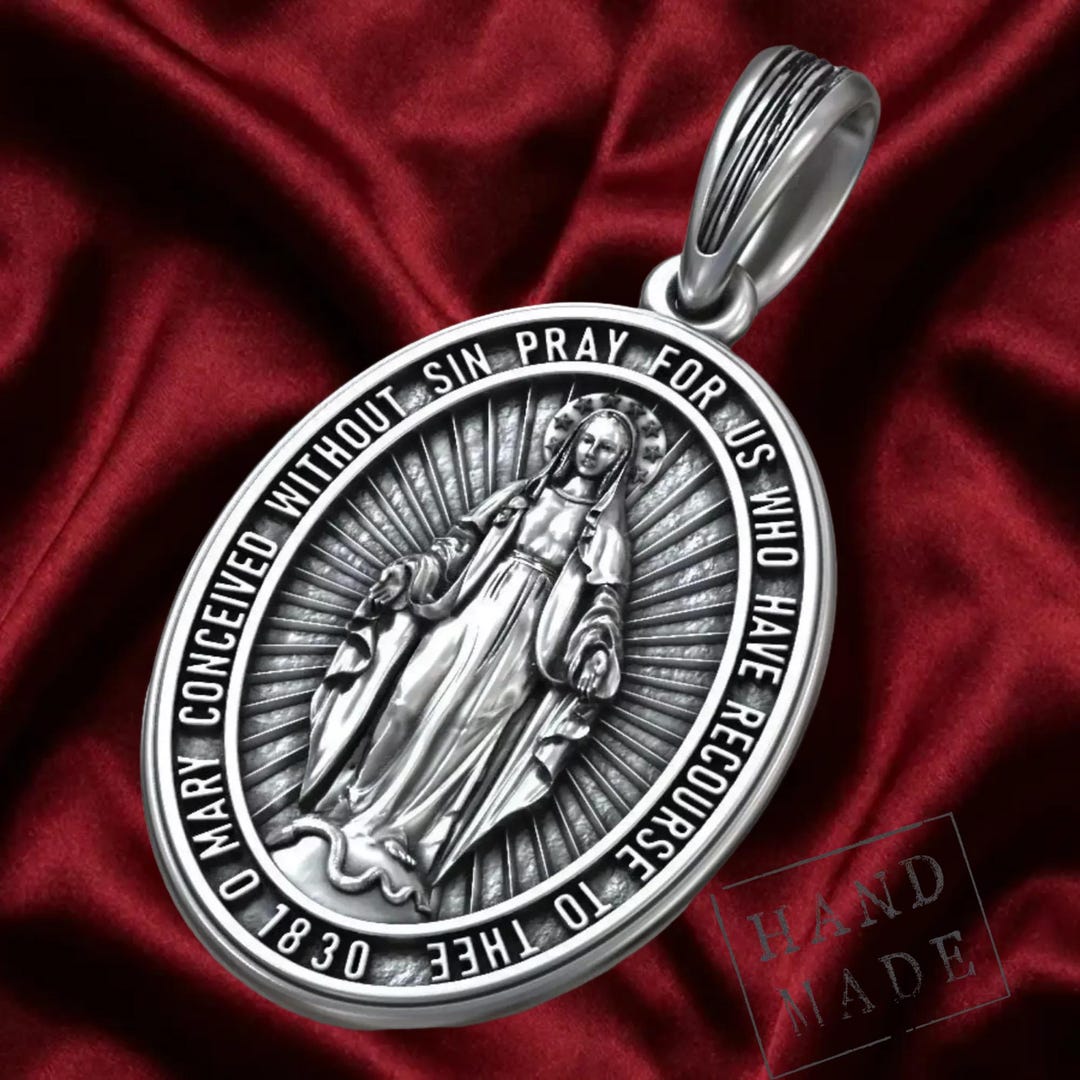 Miraculous Medal Pendant Necklace - Oval Sterling Silver Virgin Mary - Etsy