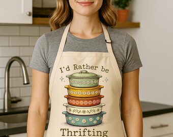 I'd Rather Be Thrifting Apron, Retro Kitchen Graphic Gift, Cottagecore Thrift Lover Gift, Funny Thrift Store Gift
