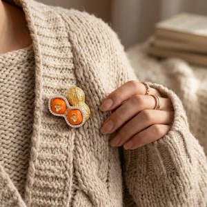 Dainty Peanut Brooch Pin, Orange Gemstone Good Luck Charm, Rhinestone Filigree Lapel Badge, Cute Botanical Jewelry, Unique Gift for Her