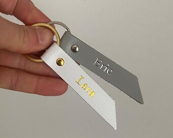 Personalized leather keychain with name, leather, brass, stainless steel, rivets, key ring, individual
