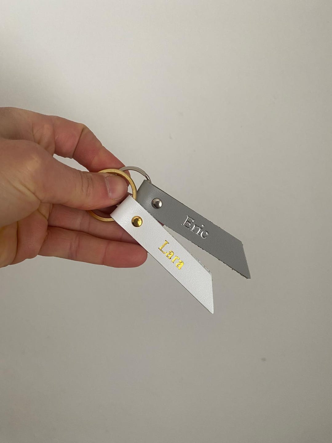 Rivets Forkey Rings Personalized Leather Keychain With Name, Leather, Brass, Stainless ...