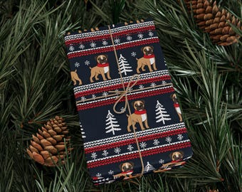 Cute Boxer Dog Christmas Wrapping Paper | Holiday Dog Print