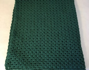 Lap Blanket, office chair throw, wheelchair lap blanket, couch throw, forest green, crocheted, living room decor
