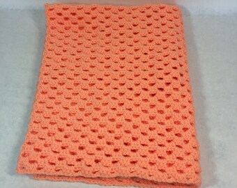 Lap blanket, Office chair throw, wheelchair lap blanket, crocheted cover, peach color