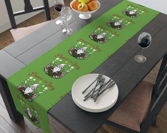 Christmas Table Runner, Holiday Dining Decor, Festive Santa Claus, Decorative Cotton Linen, Dining Room Accent, Kitchen Table Mat, Home
