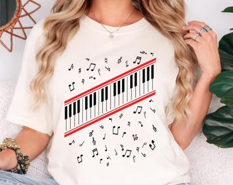 Diagonale pianotoetsen T-shirt | T-shirt met muzieknoten