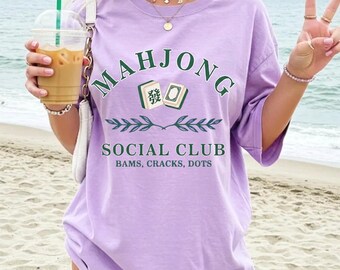 Mahjong Social Club comfort kleuren crop top T-shirt, mahjong lover cadeau, mahjong graphic tee, boho aesthetic cosy crop top tee