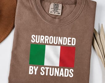 Mens Funny Italian Gifts Surrounded By Stunads Comfort Colors  Italian Sayings Performance T-Shirt, Italian Dad Gift, Mafia Humor Graphic