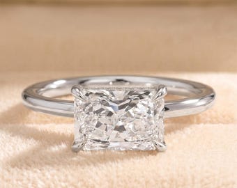 Anello di fidanzamento solitario da donna con taglio radiante, diamante sintetico da 2 carati con alone nascosto, in oro.