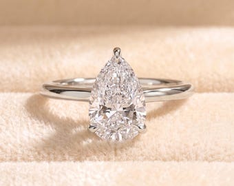 Anello di fidanzamento con taglio a goccia, alone nascosto, cattedrale, montatura alta, solitario, oro, anello di proposta