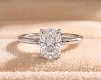 Cuscino allungato | Galleria floreale - Halo nascosto | Anello di fidanzamento con diamante sintetico da 2 carati in oro