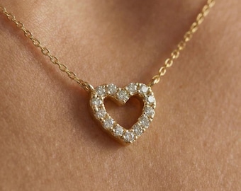 Heart Necklace | 14K Gold, Lab Grown CVD Diamanten | D VS1, Pavé, Verstellbar 40–46 Cm