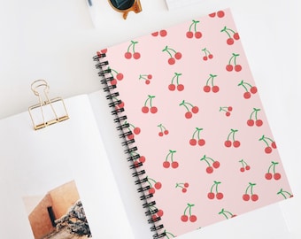 Cuaderno espiral con estampado de cerezas, diario rosa para niñas