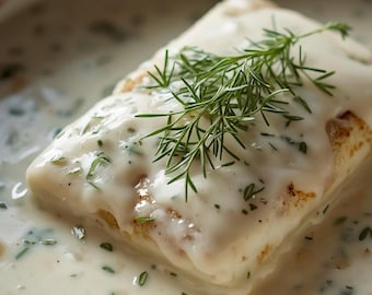 Wolfsbarschfilet mit Mandelsauce Rezept, mediterranes Fischgericht (Digitaler Download)