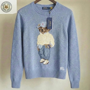 Suéter azul cielo Polo Bear Ralph Lauren, jersey de punto clásico de lujo