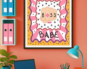 Stay Boss Babe Printable Wall Art, Playful Feminist Digital Print, Motivational Office Decor Gift