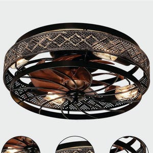 Käfigdeckenfans mit Beleuchtung und Fernbedienung, 18 "kleine industrielle schwarze Deckenleuchte,