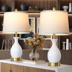 24 inch keramische tafellampen set van 2 voor slaapkamer, kleine tafellamp voor woonkamer bijzettafel, moderne klassieke bedlampjes voor nachtkastje