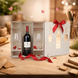 Elegant Wine Gift Box Laser Cut File | Wedding & Anniversary Bottle Box SVG DXF | Personalized Wine Carrier Plan | Digital Download