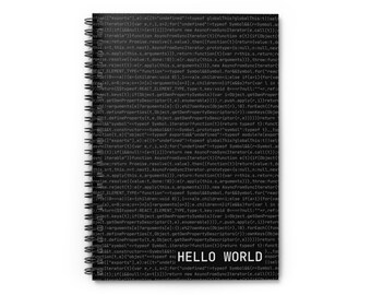 Hello World ノートブック コードパターン – 黒のミニマリストプログラマースパイラルノートブック、罫線入り 6x8 開発者ジャーナル
