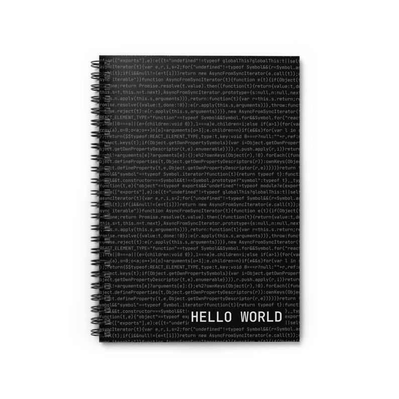 Black hello world code pattern spiral notebook cover