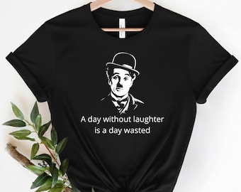 Camiseta con cita de Charlie Chaplin, camiseta de comedia minimalista