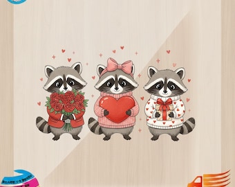 Raccoon Valentine Trio DTF Transfer, Love Theme Crafts